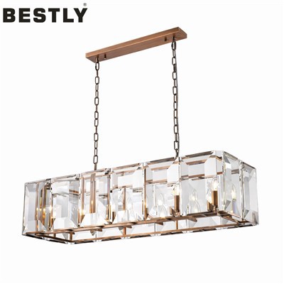 Μακρύ κρεμαστό φωτιστικό με καθαρό γυαλί σε κόκκινο χάλκινο φινίρισμα