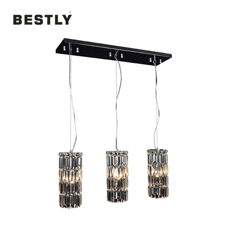 Σύγχρονα κρεμαστά φωτιστικά 3 φώτων, στρογγυλά κρυστάλλινα σε μακρύ σχήμα